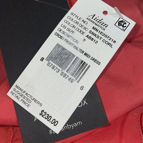 Aidan Mattox Criss Cross Keyhole Halter Sleeveless Satin Midi Dress Size 2 NWT - Picture 12 of 12